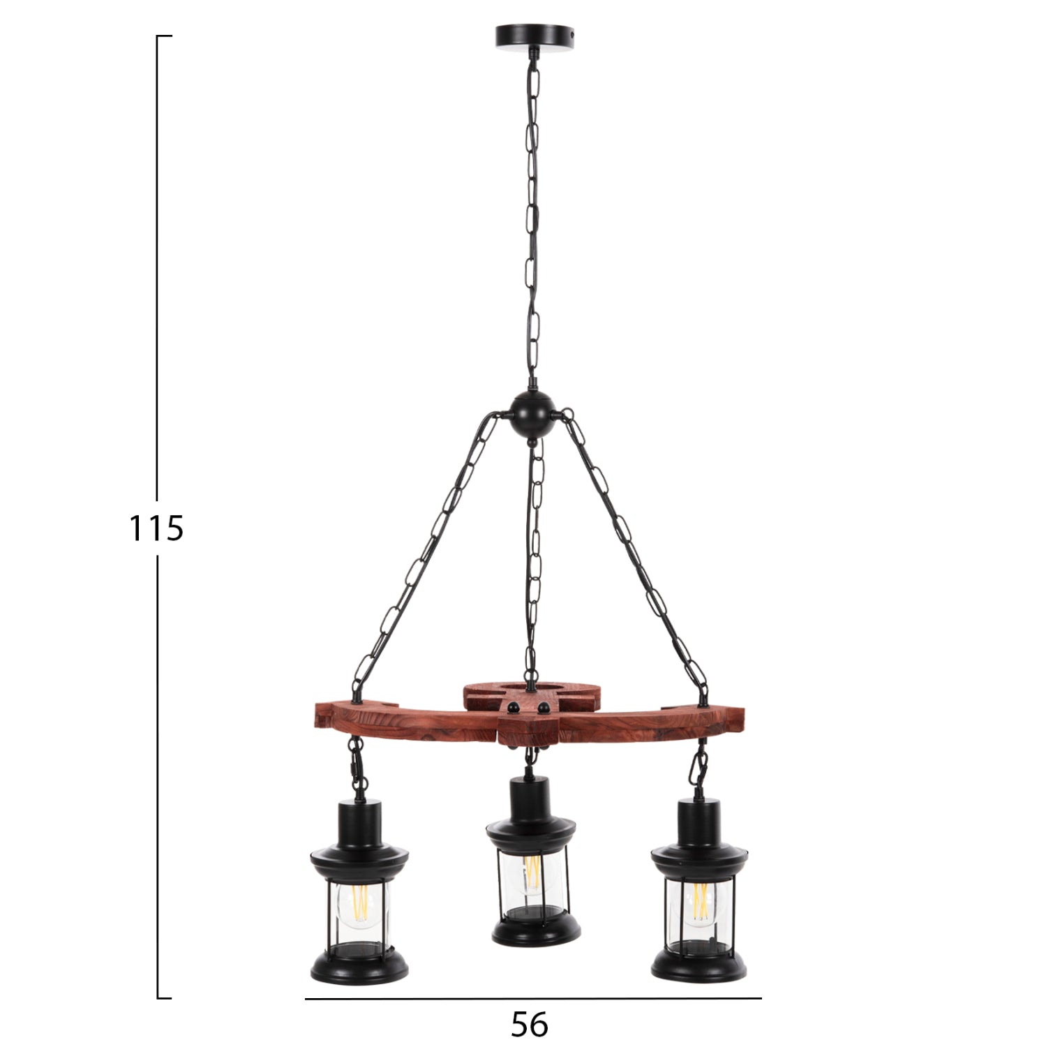 CEILING PENDANT 3-LIGHT FIXTURE HM4115 WOOD-METAL-GLASS 115H cm.