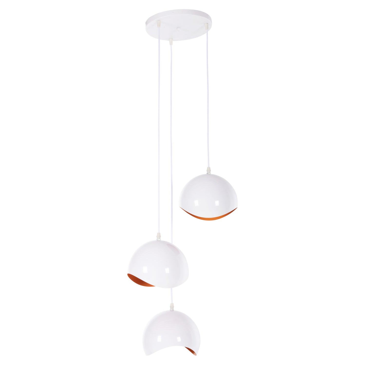 CEILING PENDANT 3-LIGHTER HM4166.02 METAL SPHERES IN WHITE-ORANGE Φ20x112Hcm.