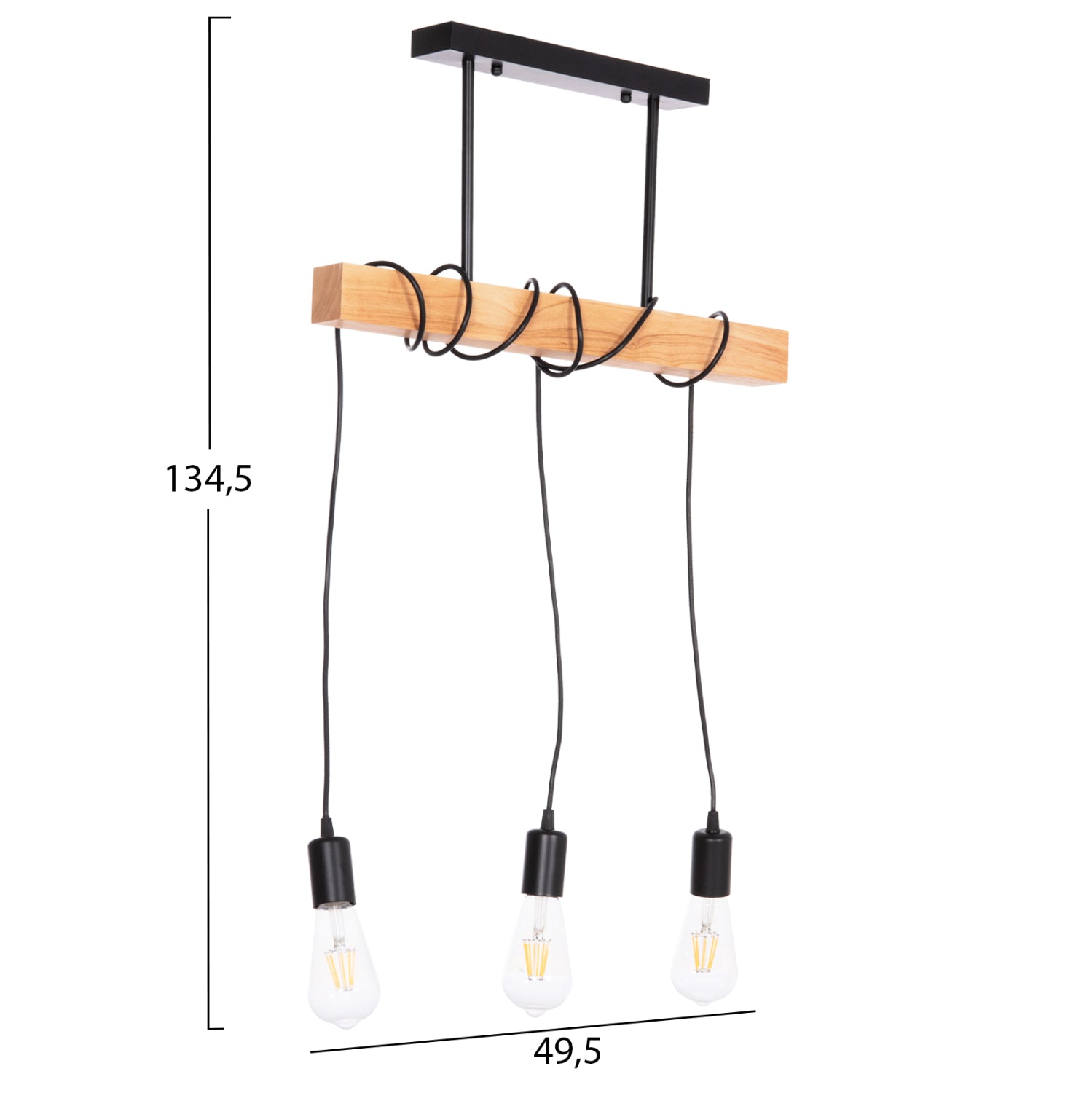 CEILING PENDANT 3-LIGHT FIXTURE VOLKS HM4658 METAL-WOOD 49.5x5x134.5Hcm.