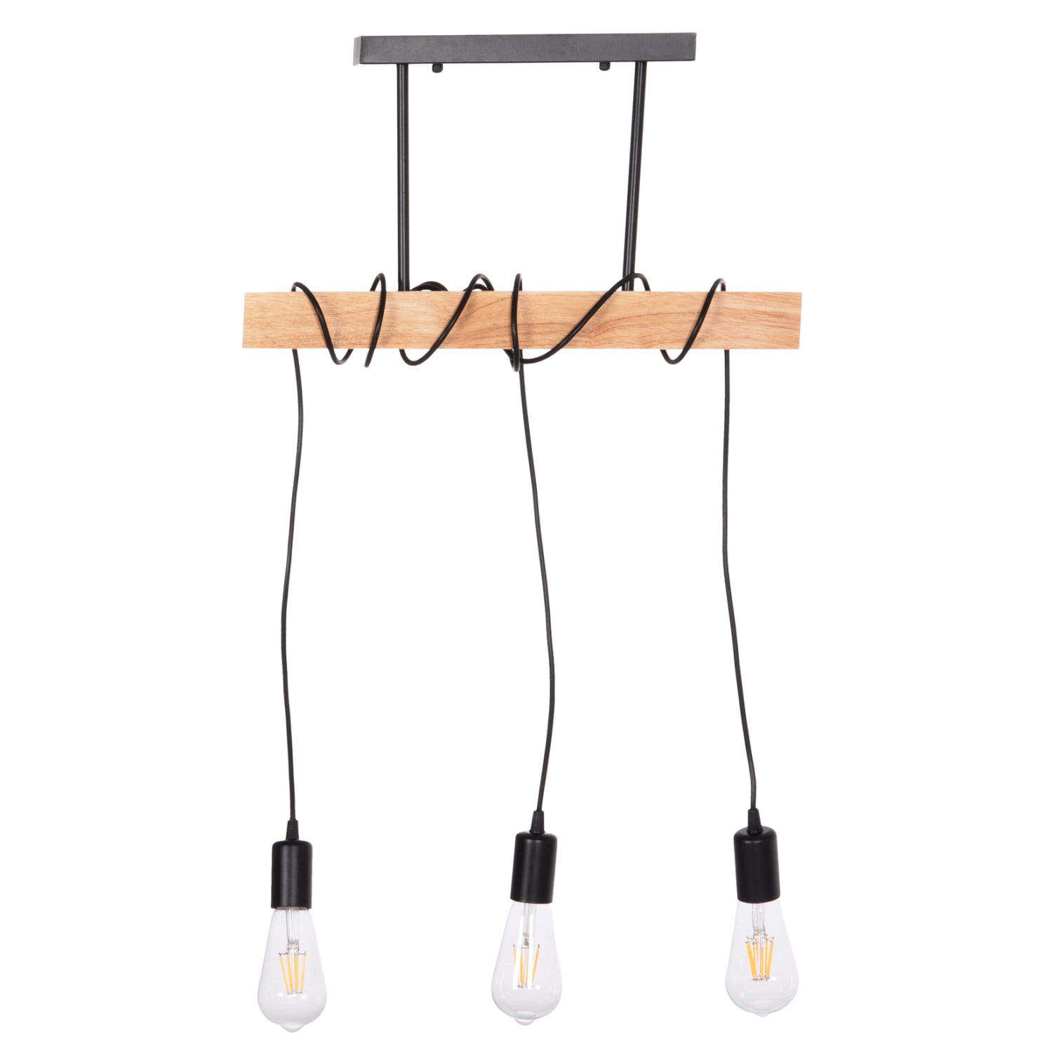CEILING PENDANT 3-LIGHT FIXTURE VOLKS HM4658 METAL-WOOD 49.5x5x134.5Hcm.