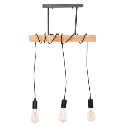 CEILING PENDANT 3-LIGHT FIXTURE VOLKS HM4658 METAL-WOOD 49.5x5x134.5Hcm.