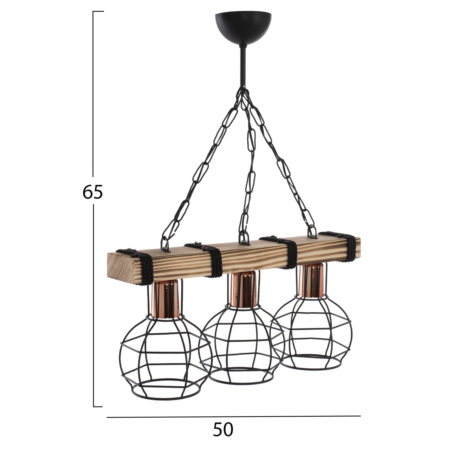 CEILING PENDANT 3-LIGHT WITH WOOD AND METAL GRIDS 50x16x65Hcm.HM7682.01