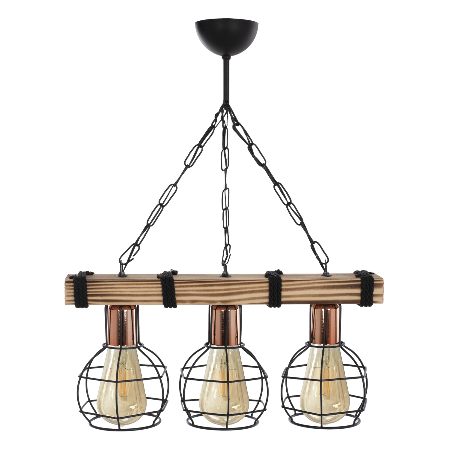 CEILING PENDANT 3-LIGHT WITH WOOD AND METAL GRIDS 50x16x65Hcm.HM7682.01
