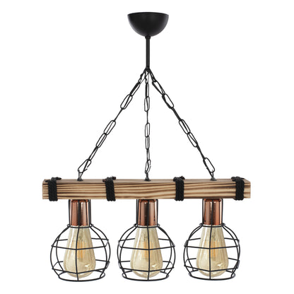CEILING PENDANT 3-LIGHT WITH WOOD AND METAL GRIDS 50x16x65Hcm.HM7682.01