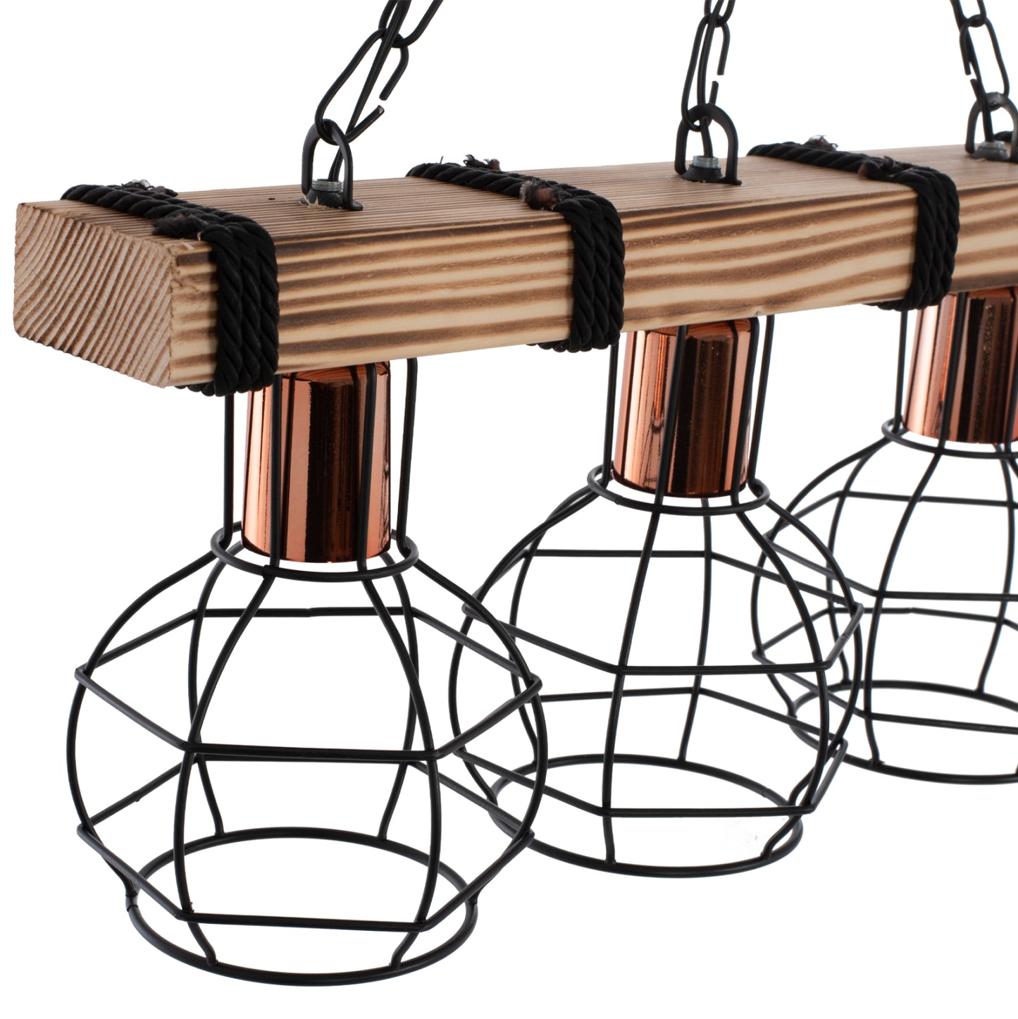 CEILING PENDANT 3-LIGHT WITH WOOD AND METAL GRIDS 50x16x65Hcm.HM7682.01