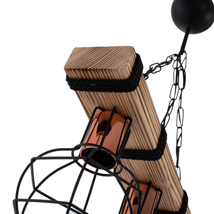 CEILING PENDANT 3-LIGHT WITH WOOD AND METAL GRIDS 50x16x65Hcm.HM7682.01