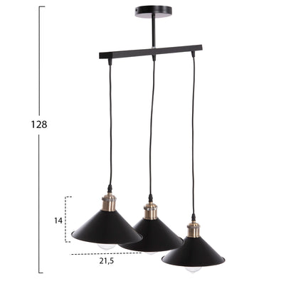 CEILING PENDANT 3-LIGHT BELL HM7533.11 BLACK METAL-BRONZE SOCKET Φ21,5x128Hcm.