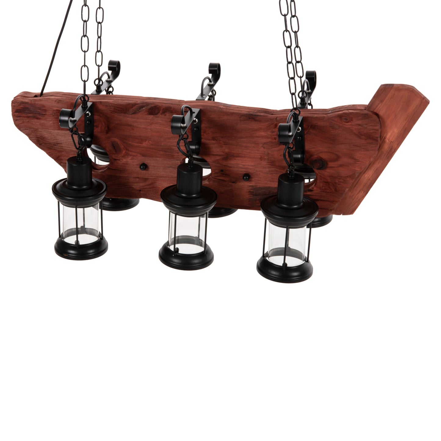 CEILING PENDANT 6-LIGHT FIXTURE HM4117 WOOD-METAL-GLASS 116Hcm.