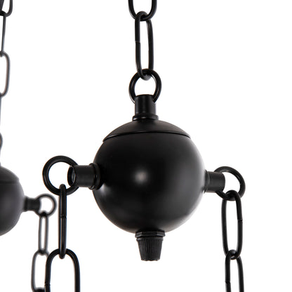 CEILING PENDANT 6-LIGHT FIXTURE HM4117 WOOD-METAL-GLASS 116Hcm.