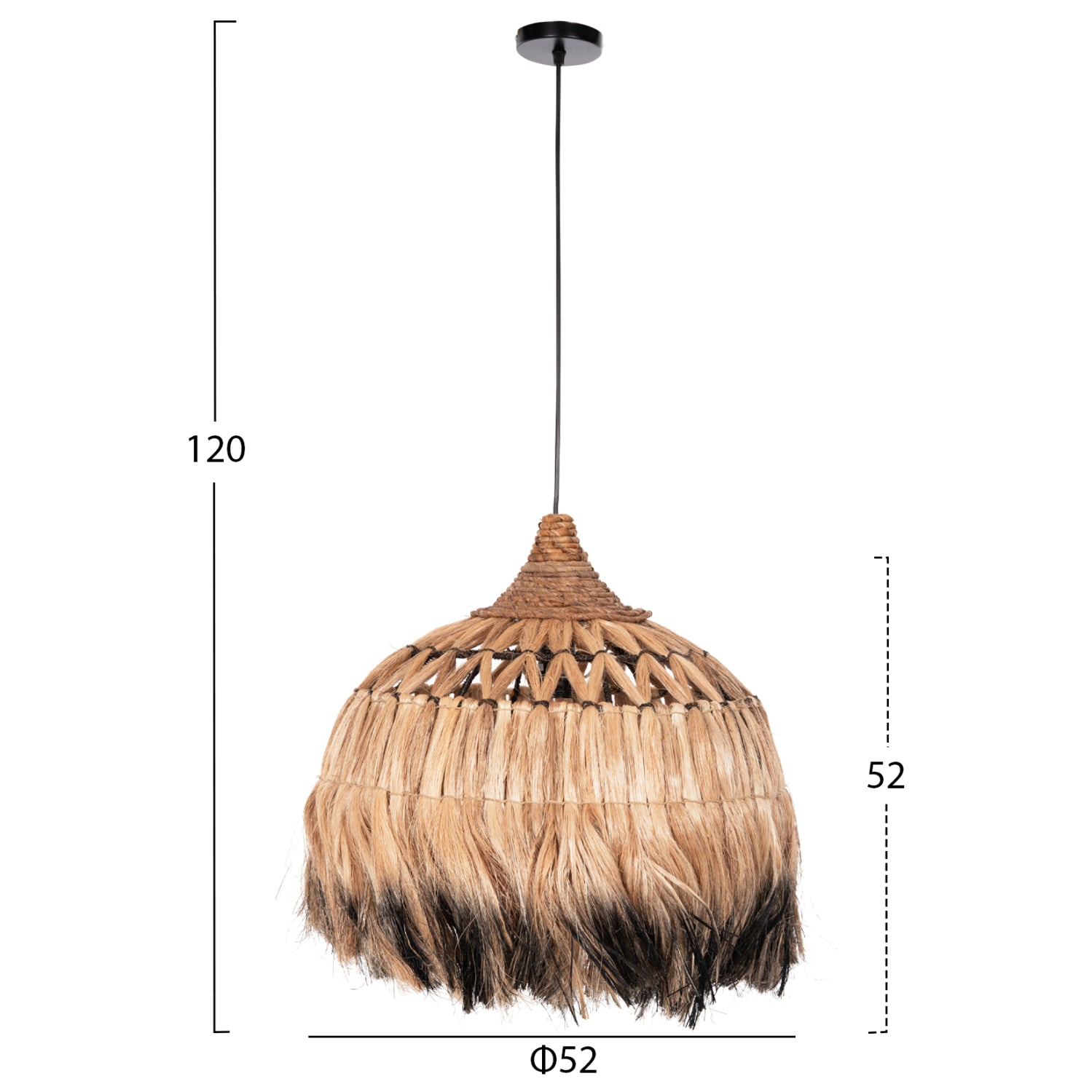 CEILING PENDANT WITH ABACA FIBER CAP IN NATURAL AND BLACK COLOR Φ52x52-120Hcm.HM7761
