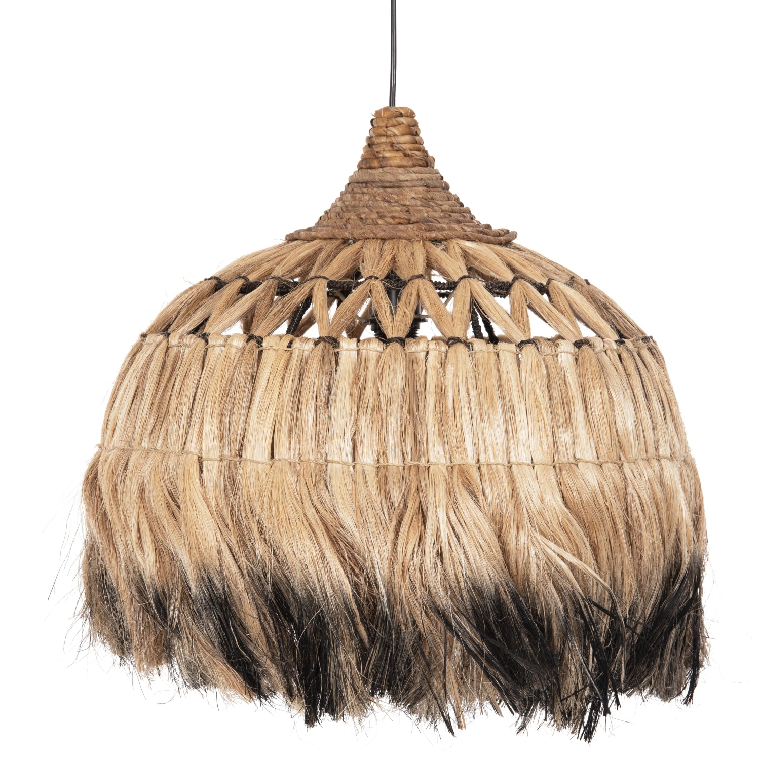 CEILING PENDANT WITH ABACA FIBER CAP IN NATURAL AND BLACK COLOR Φ52x52-120Hcm.HM7761