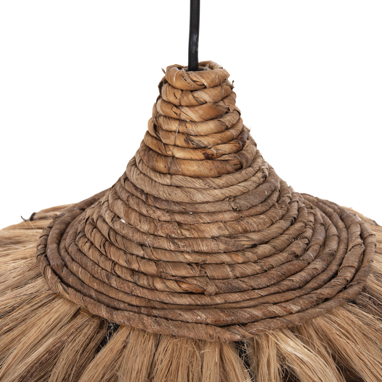 CEILING PENDANT WITH ABACA FIBER CAP IN NATURAL AND BLACK COLOR Φ52x52-120Hcm.HM7761