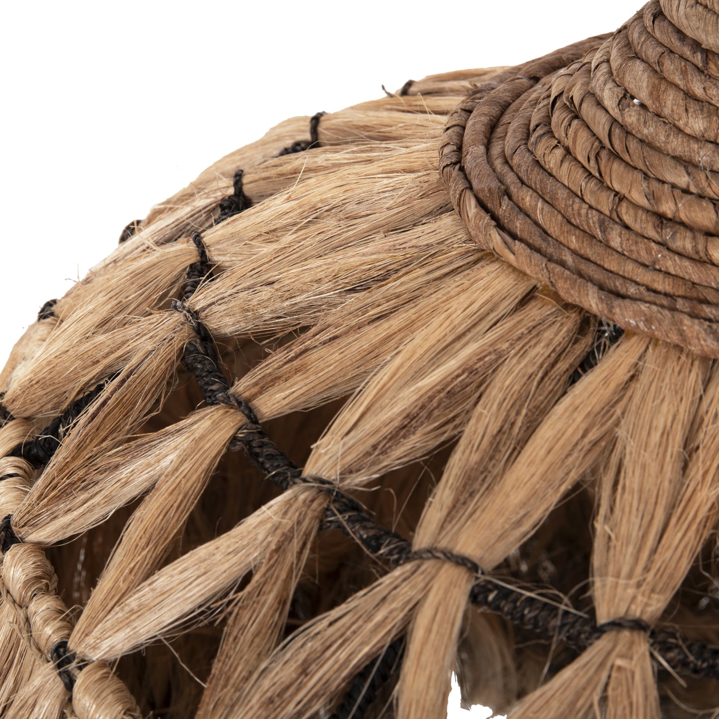 CEILING PENDANT WITH ABACA FIBER CAP IN NATURAL AND BLACK COLOR Φ52x52-120Hcm.HM7761