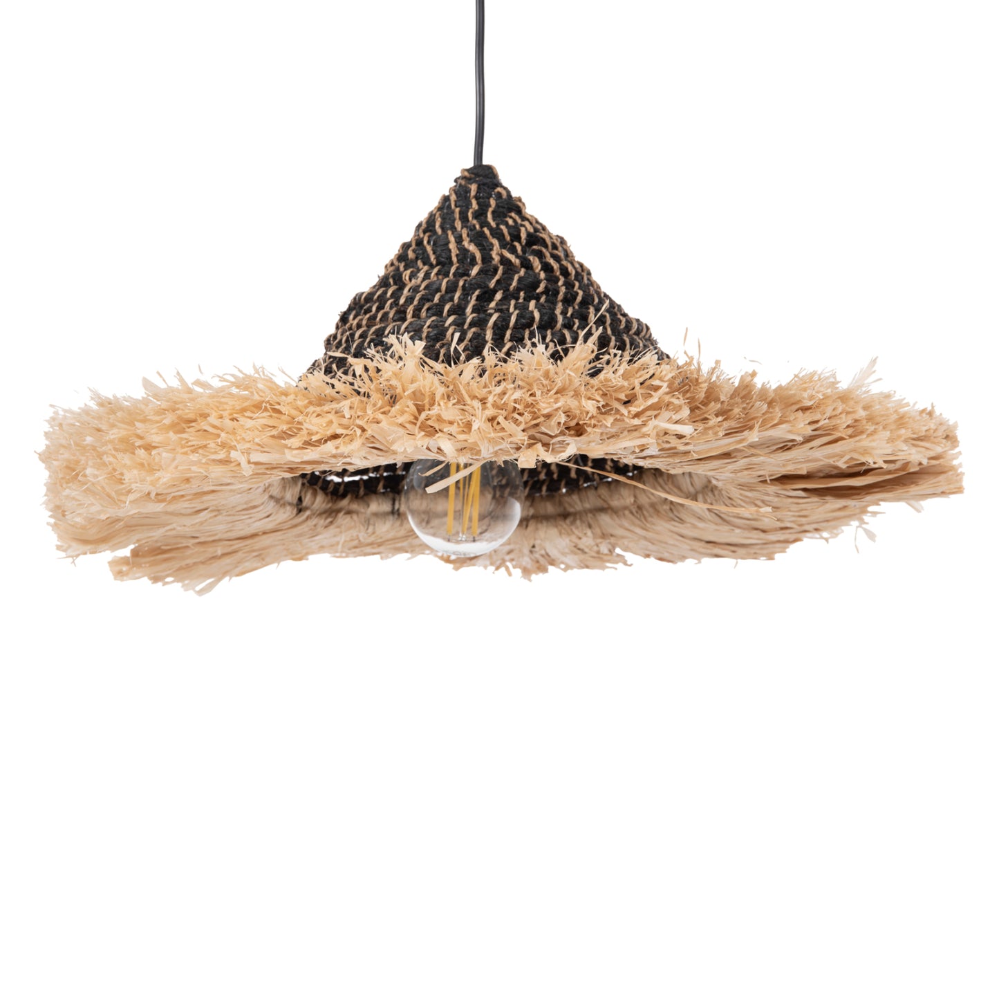 CEILING PENDANT MADE OF SISAL AND ABACA FIBER CAP IN NATURAL-BLACK 50x50x20Hcm.HM7789