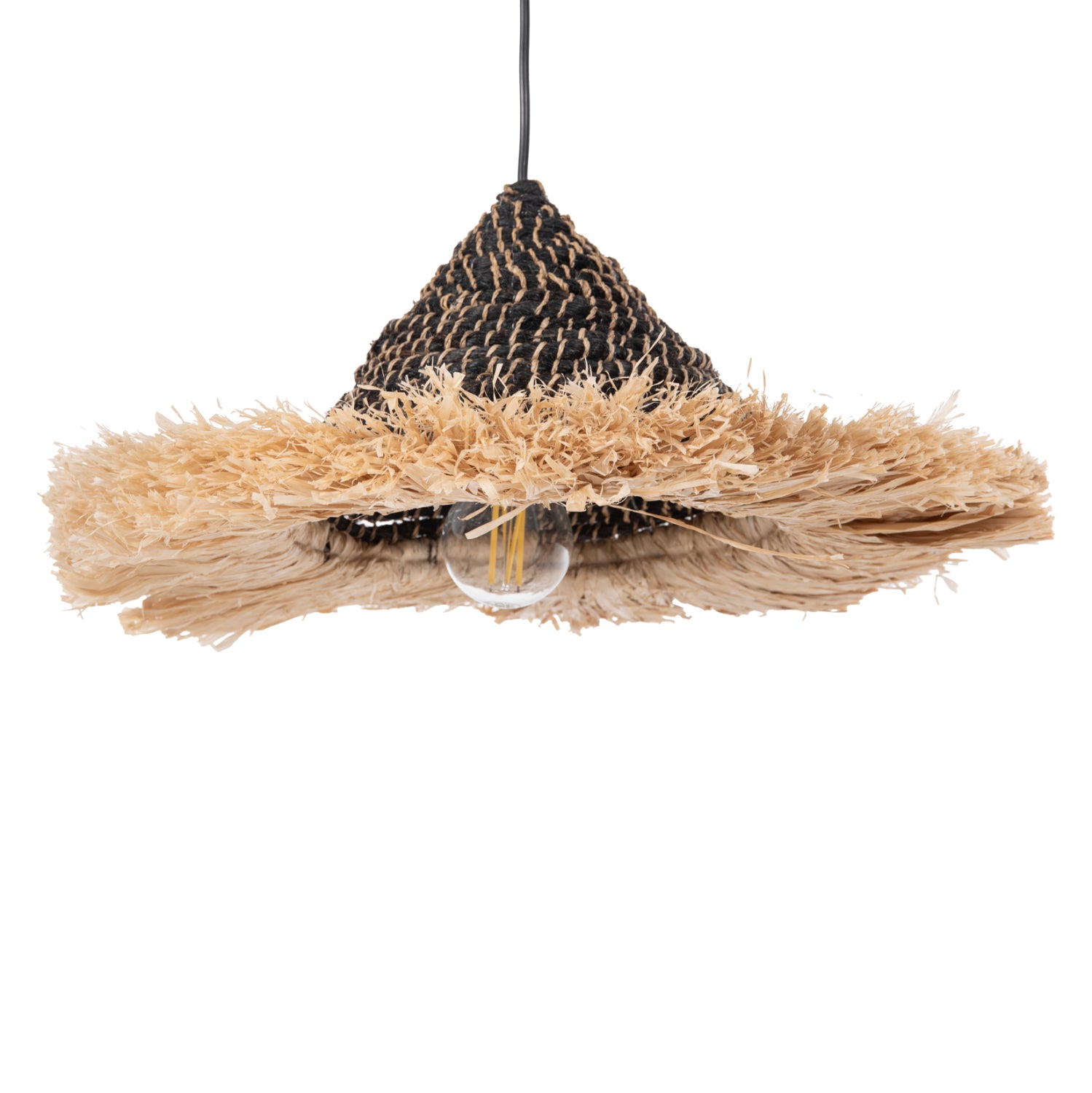 CEILING PENDANT MADE OF SISAL AND ABACA FIBER CAP IN NATURAL-BLACK 50x50x20Hcm.HM7789