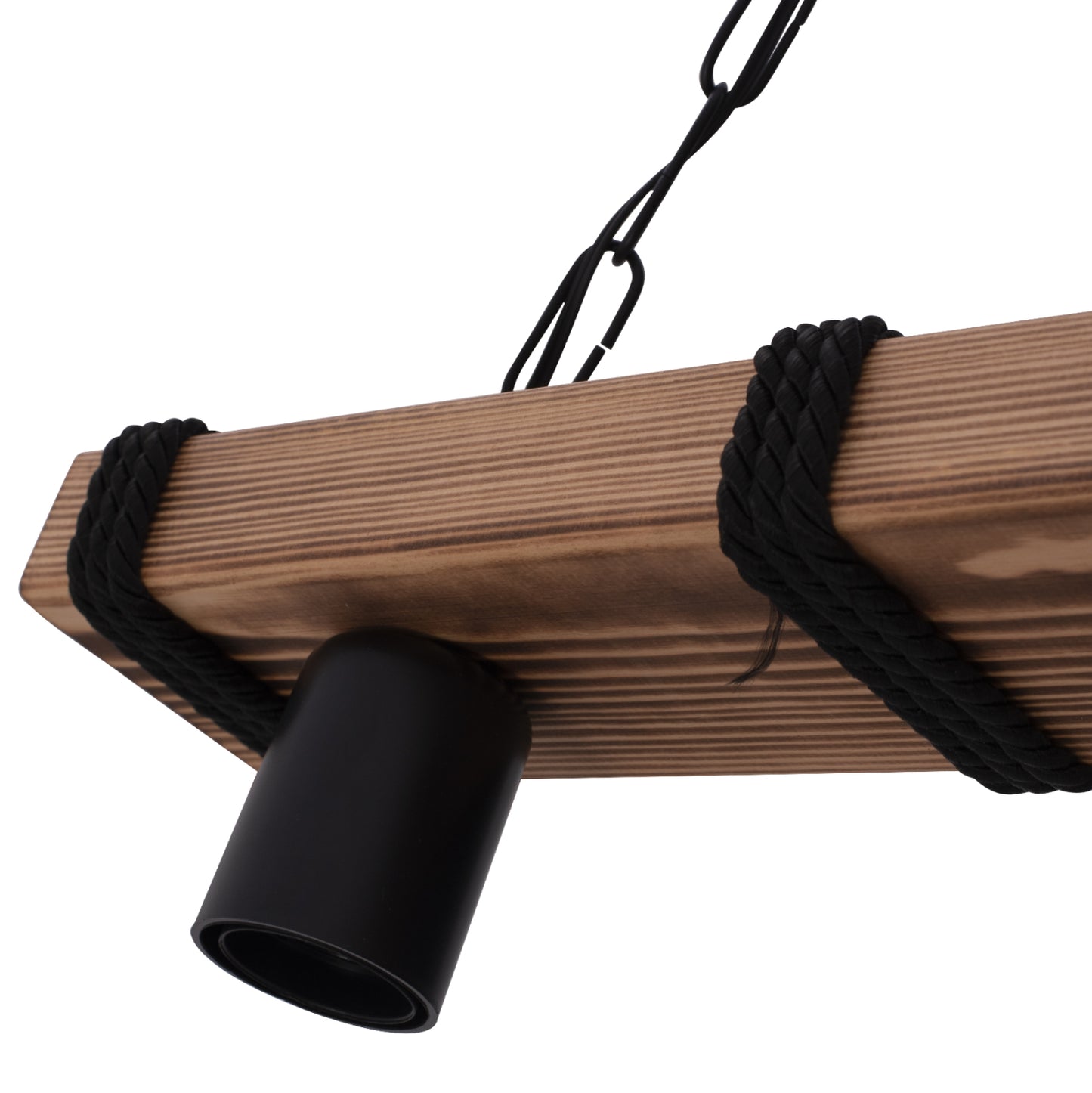 CEILING PENDANT TWO-LIGHT WITH CHAIN AND WOODEN PLANK 40x10x45Hcm.HM7698.01