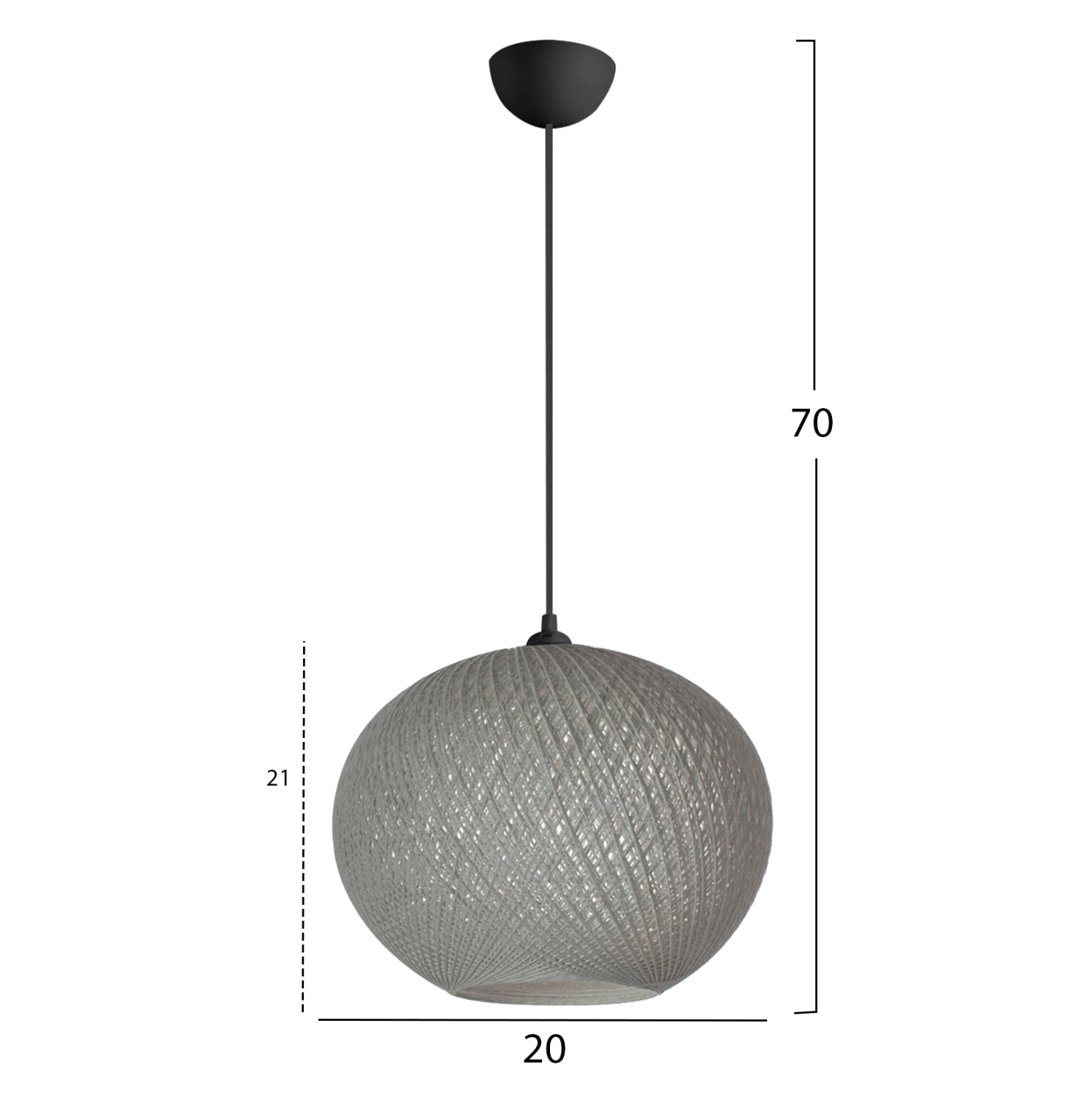 PENDANT CEILING LAMP HM7626.01 GREY SPHERE, KNITTED ROPE, INDOORS