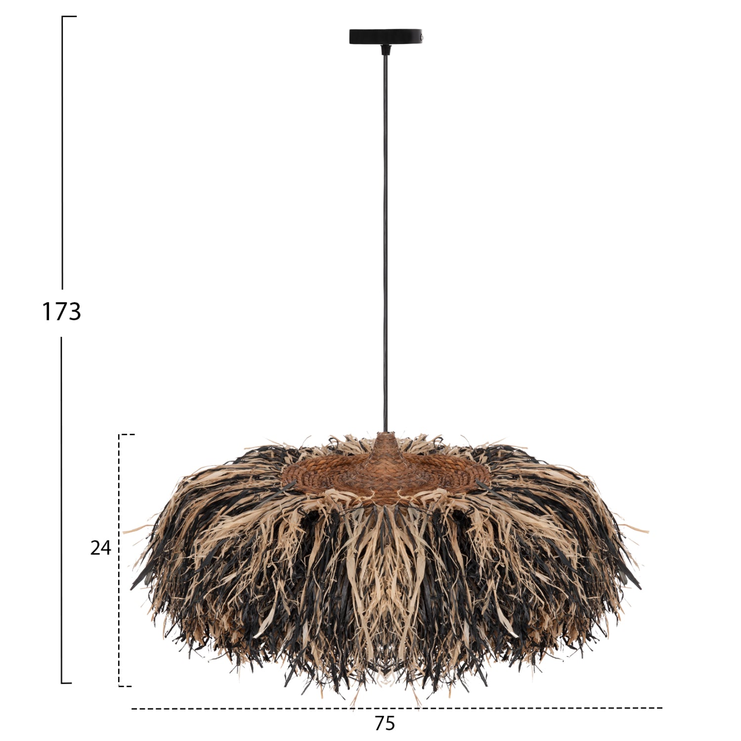 CEILING PENDANT LAMP ORDEM HM4715 SISAL & BANANA FIBERS CAP--BLACK & NATURAL Φ75cm