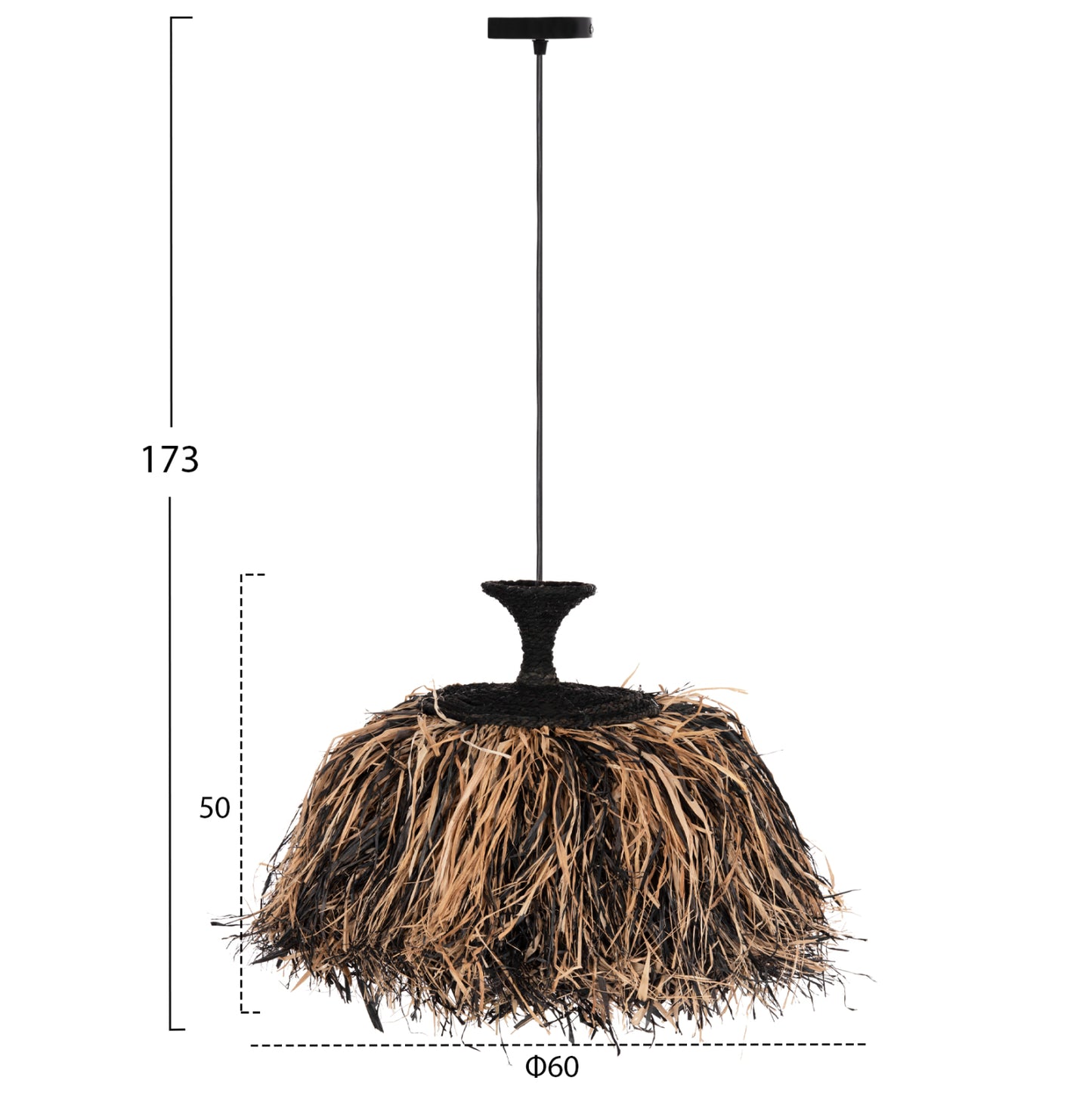 CEILING PENDANT LAMP ORDEM HM4716 SISAL & BANANA FIBERS CAP--BLACK & NATURAL Φ60x50Hcm.
