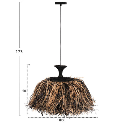 CEILING PENDANT LAMP ORDEM HM4716 SISAL & BANANA FIBERS CAP--BLACK & NATURAL Φ60x50Hcm.