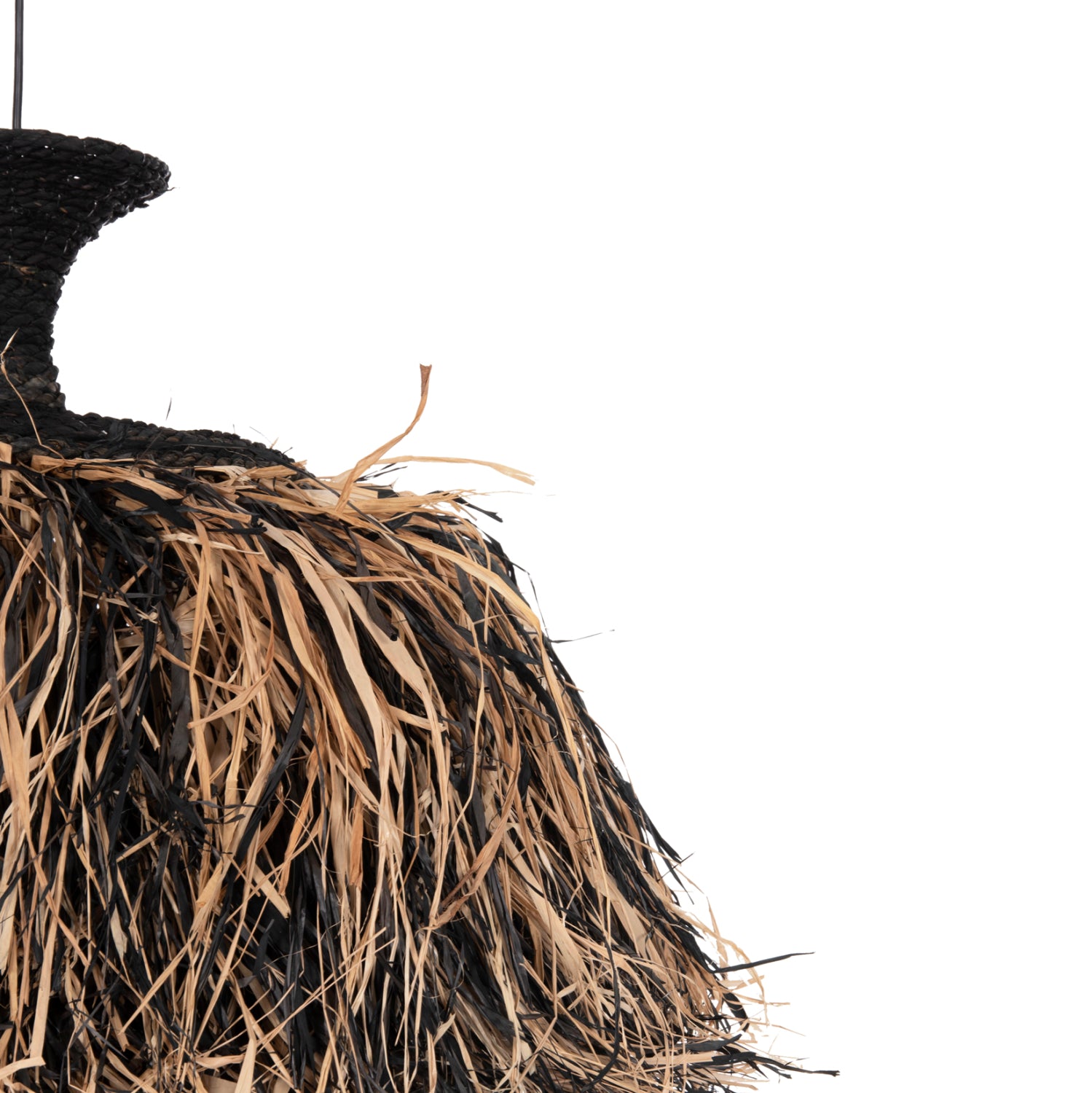 CEILING PENDANT LAMP ORDEM HM4716 SISAL & BANANA FIBERS CAP--BLACK & NATURAL Φ60x50Hcm.