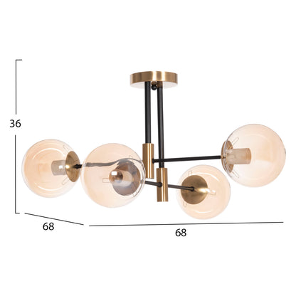 CEILING FIXTURE DREMP HM7409.11 FOUR-LIGHT BLACK-GOLD 68x68x36Hcm.