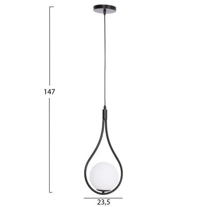 CEILING PENDANT LAMP DROPLET HM7503.11 METAL IN BLACK-MILKY WHITE GLOBE BULB 23.5x12x147Hcm.