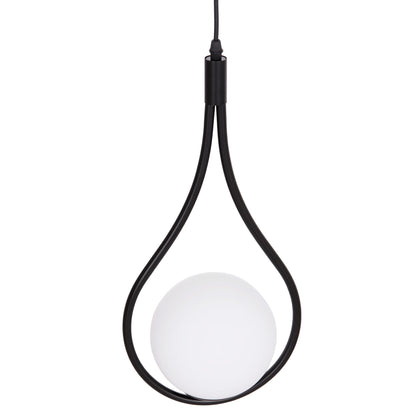 CEILING PENDANT LAMP DROPLET HM7503.11 METAL IN BLACK-MILKY WHITE GLOBE BULB 23.5x12x147Hcm.
