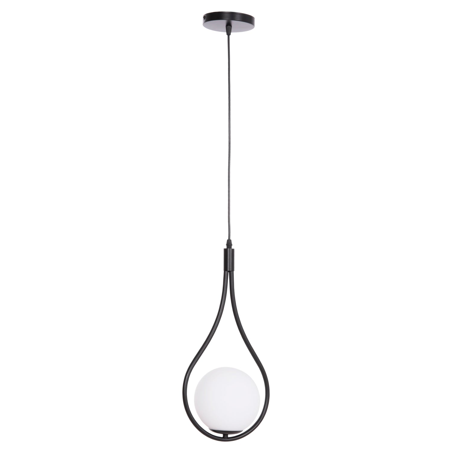 CEILING PENDANT LAMP DROPLET HM7503.11 METAL IN BLACK-MILKY WHITE GLOBE BULB 23.5x12x147Hcm.