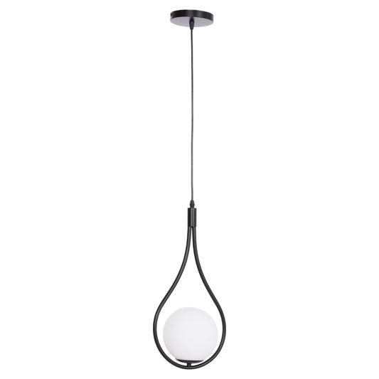 CEILING PENDANT LAMP DROPLET HM7503.11 METAL IN BLACK-MILKY WHITE GLOBE BULB 23.5x12x147Hcm.