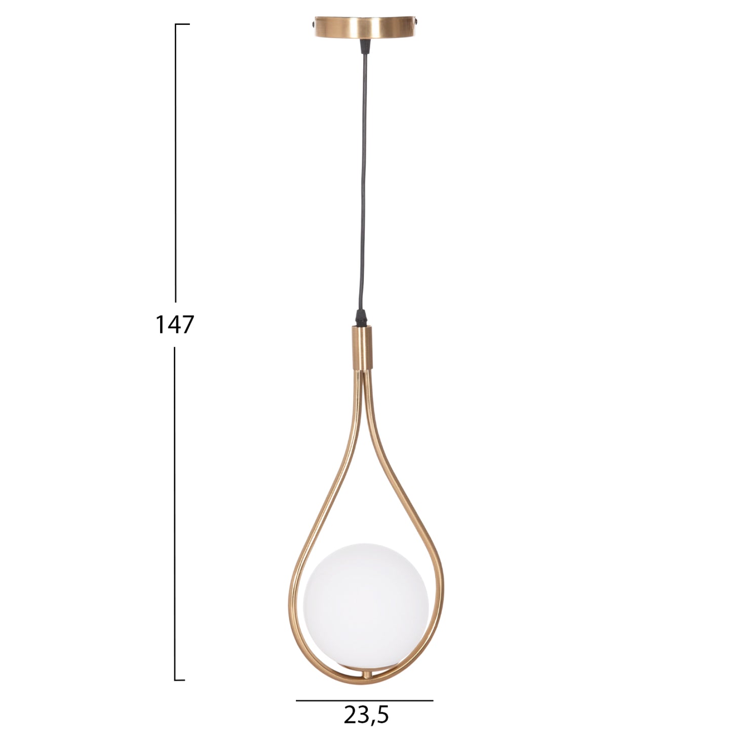 CEILING PENDANT LAMP DROPLET HM7503.12 METAL IN GOLD-MILKY WHITE GLOBE BULB 23.5x12x147Hcm.