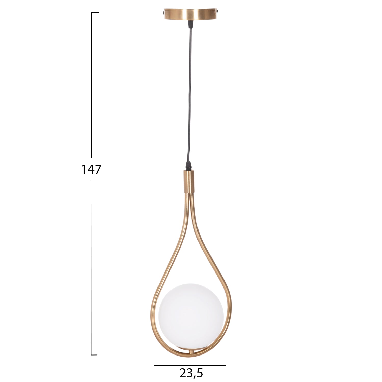 CEILING PENDANT LAMP DROPLET HM7503.12 METAL IN GOLD-MILKY WHITE GLOBE BULB 23.5x12x147Hcm.