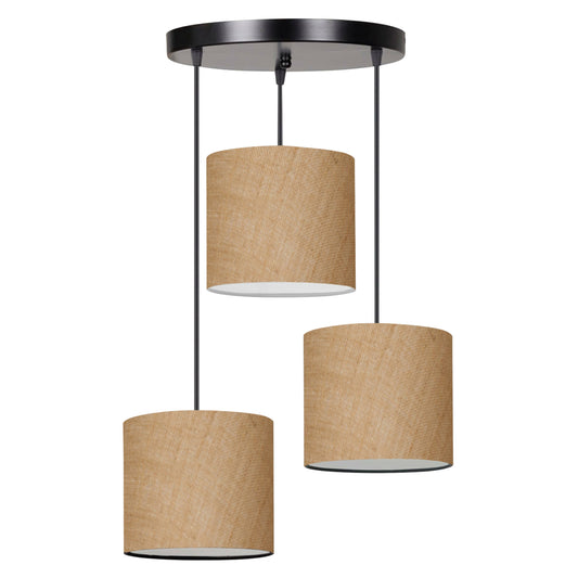 CEILING LAMP HM7622.01 BLACK BASE, 3-PIECE SAND COLORED DRUM SHADES ASYMMETRICAL