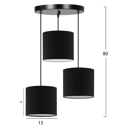 CEILING LAMP ΗΜ7622.02 BLACK BASE, 3-PIECE BLACK DRUM SHADES ASYMMETRICAL Φ40x80Η