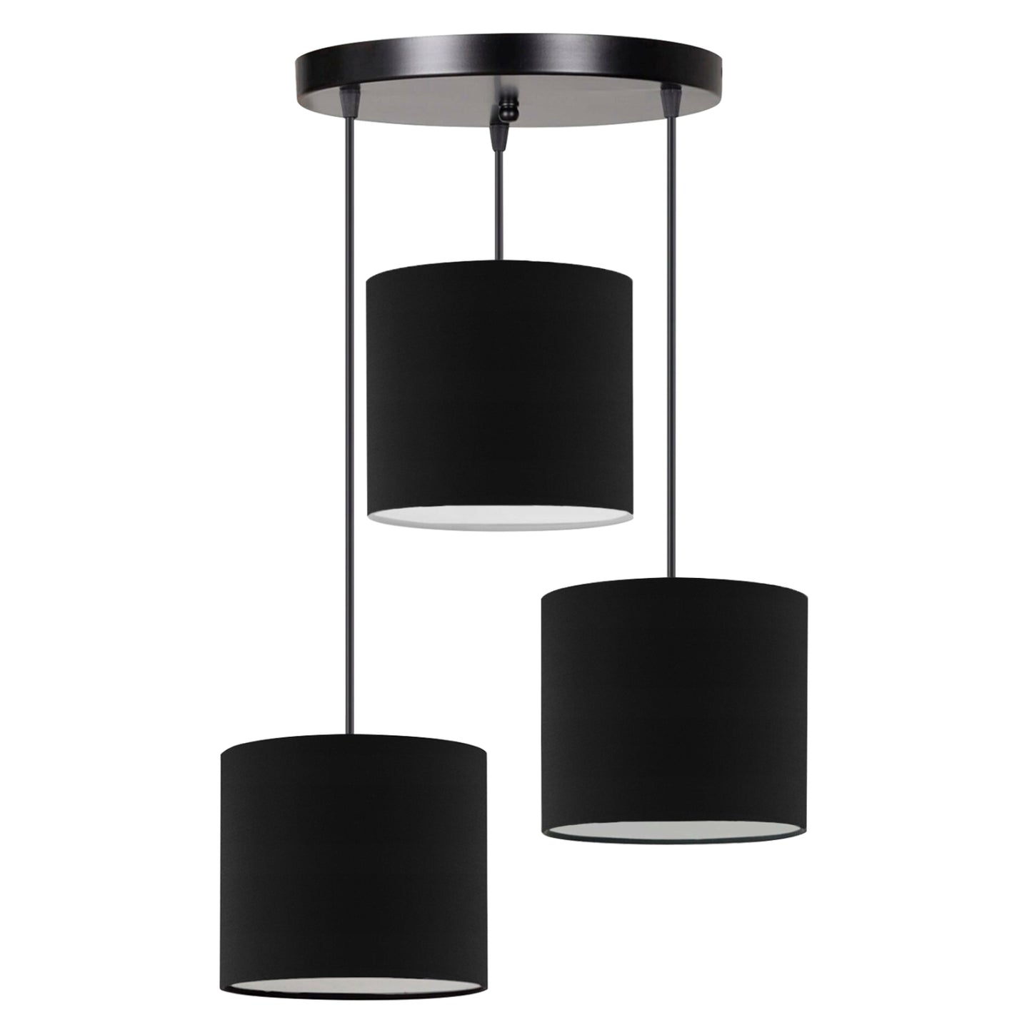 CEILING LAMP ΗΜ7622.02 BLACK BASE, 3-PIECE BLACK DRUM SHADES ASYMMETRICAL Φ40x80Η