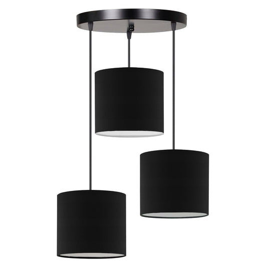 CEILING LAMP ΗΜ7622.02 BLACK BASE, 3-PIECE BLACK DRUM SHADES ASYMMETRICAL Φ40x80Η