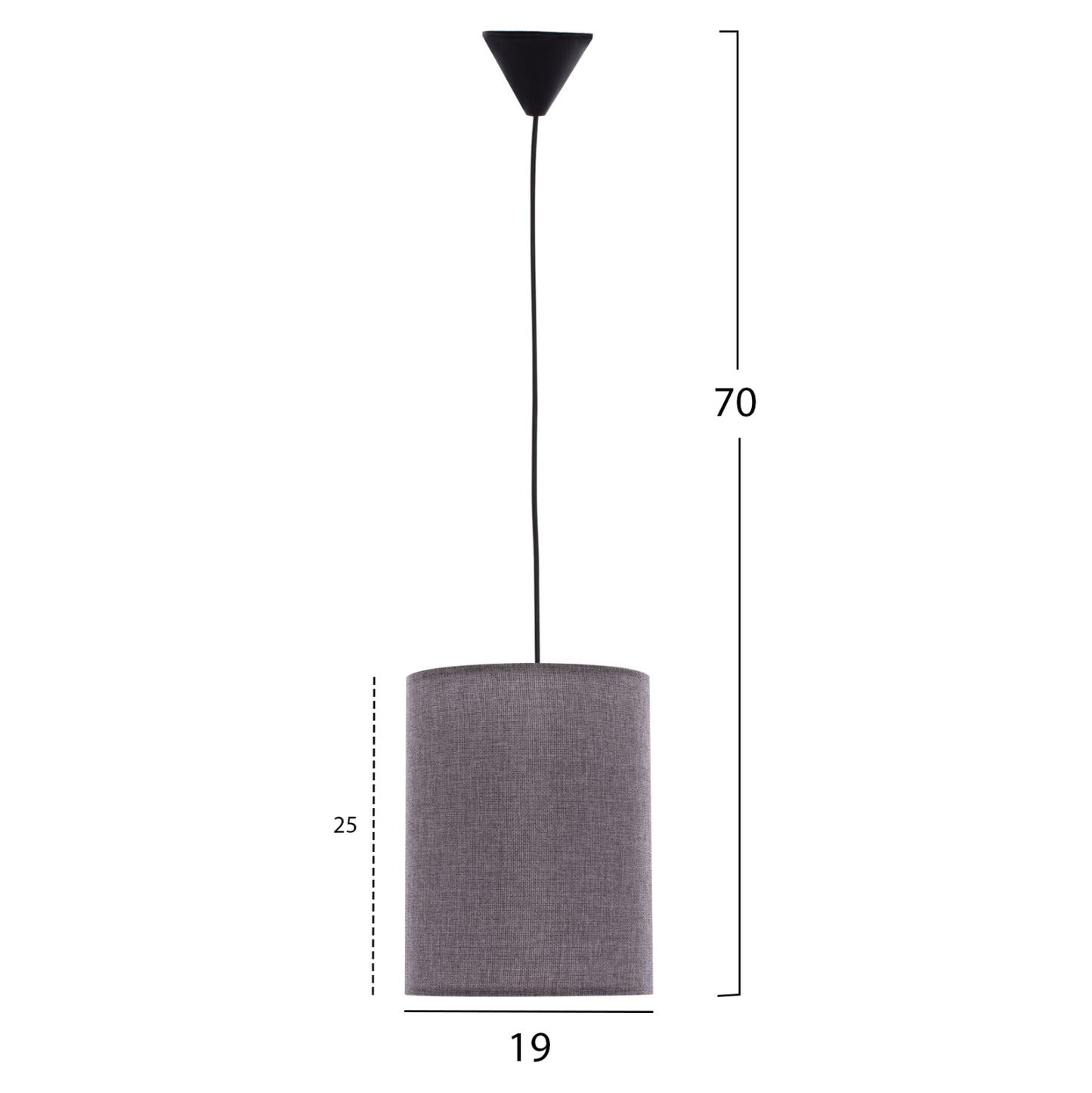 PENDANT CEILING LAMP HM7623.03 GREY FABRIC DRUM SHADE D19x70 εκ.