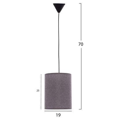 PENDANT CEILING LAMP HM7623.03 GREY FABRIC DRUM SHADE D19x70 εκ.