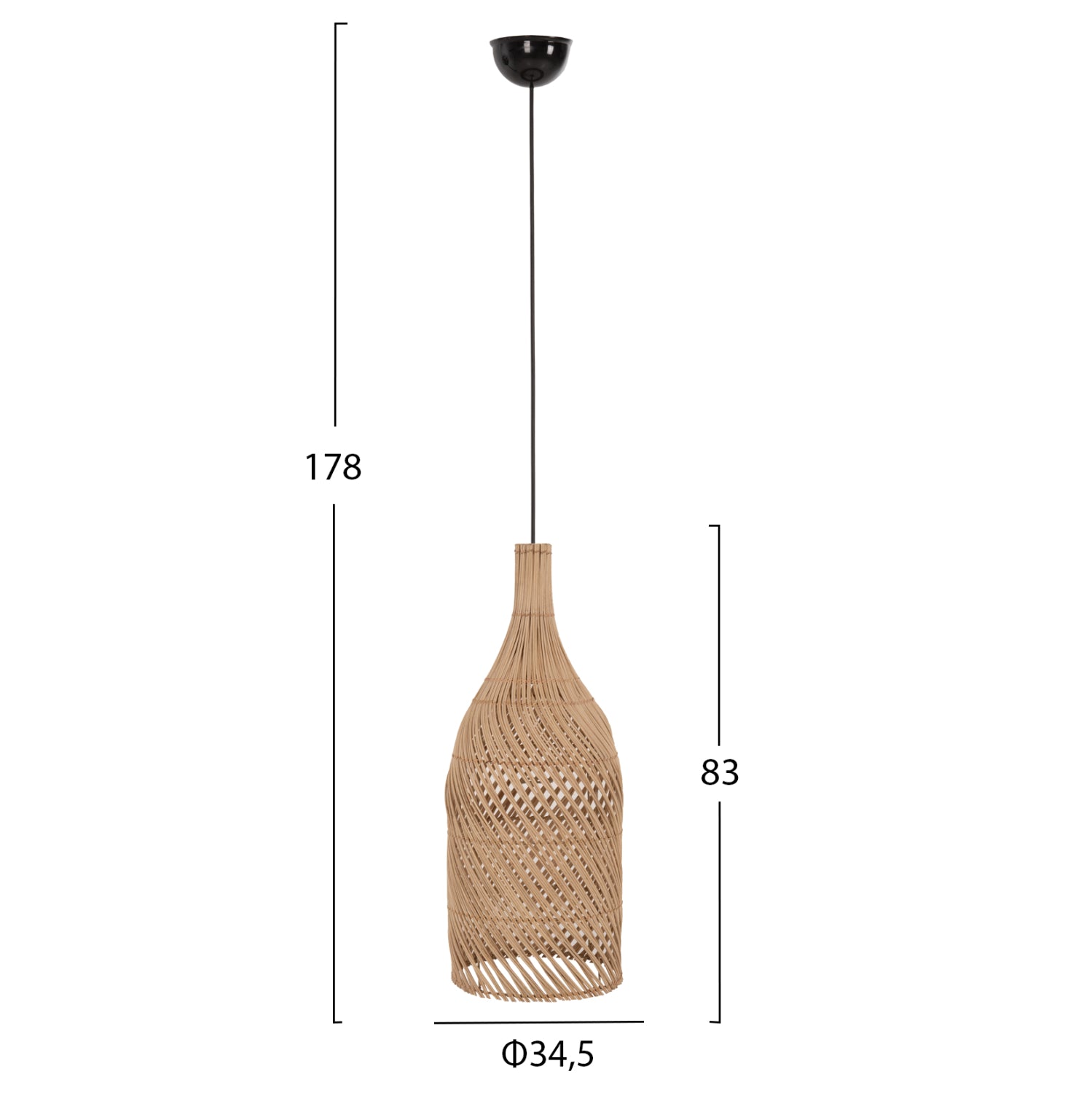 CEILING PENDANT LAMP HM7883 NATURAL RATTAN IN NATURAL COLOR Φ34,5x178Hcm.