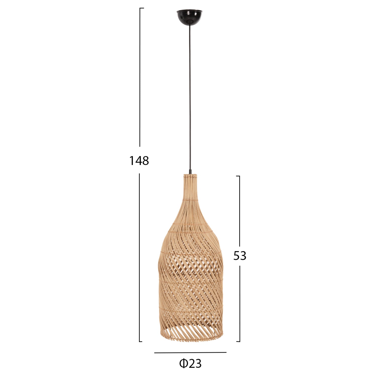 CEILING PENDANT LAMP HM7885 RATTAN IN NATURAL COLOR Φ23x148Hcm.