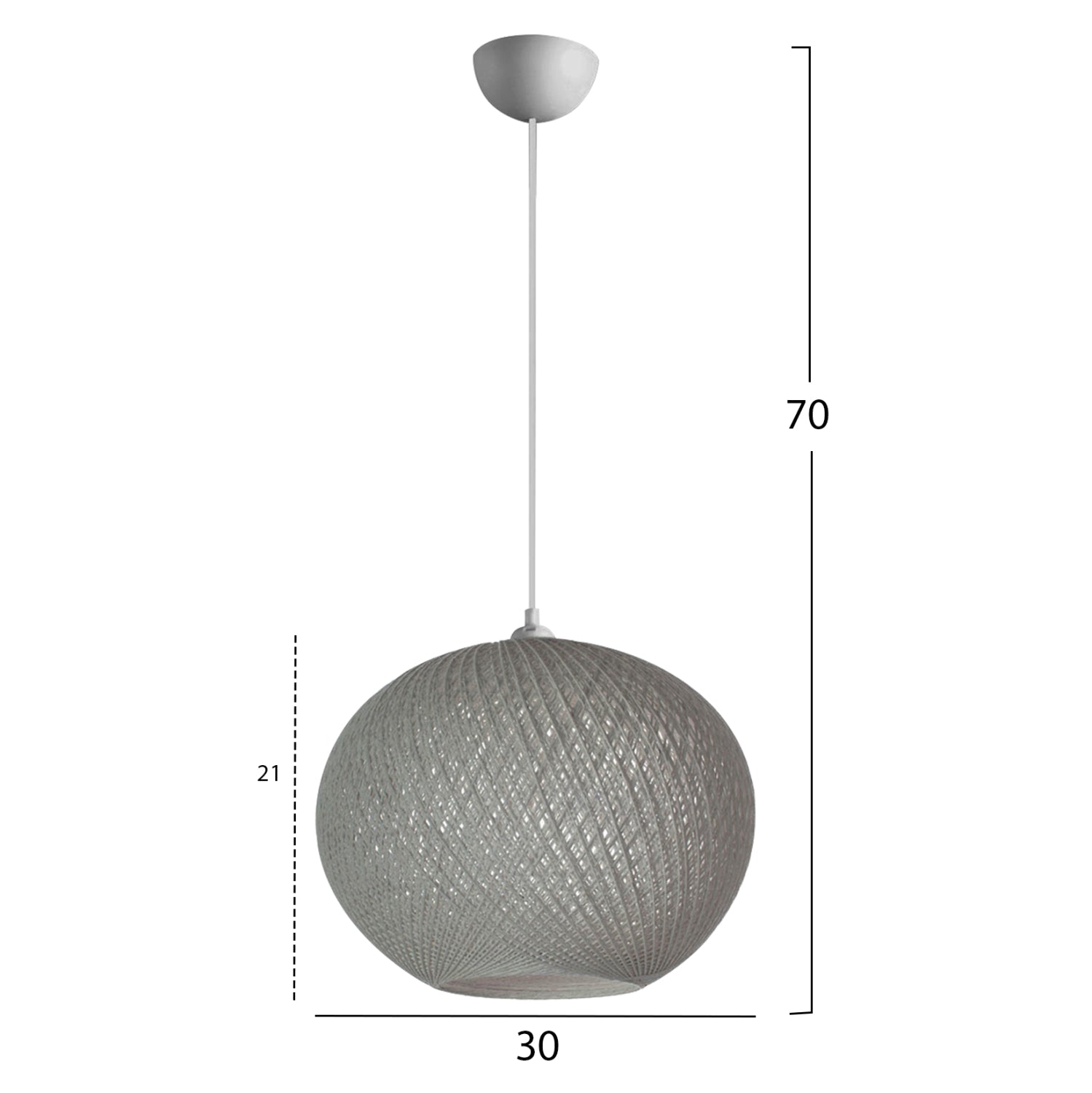 PENDANT CEILING LAMP HM7625.01 GREY SLIGHTLY OVAL-SHAPED SPHERE, KNITTED ROPE, INDOORS