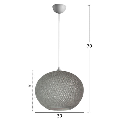 PENDANT CEILING LAMP HM7625.01 GREY SLIGHTLY OVAL-SHAPED SPHERE, KNITTED ROPE, INDOORS