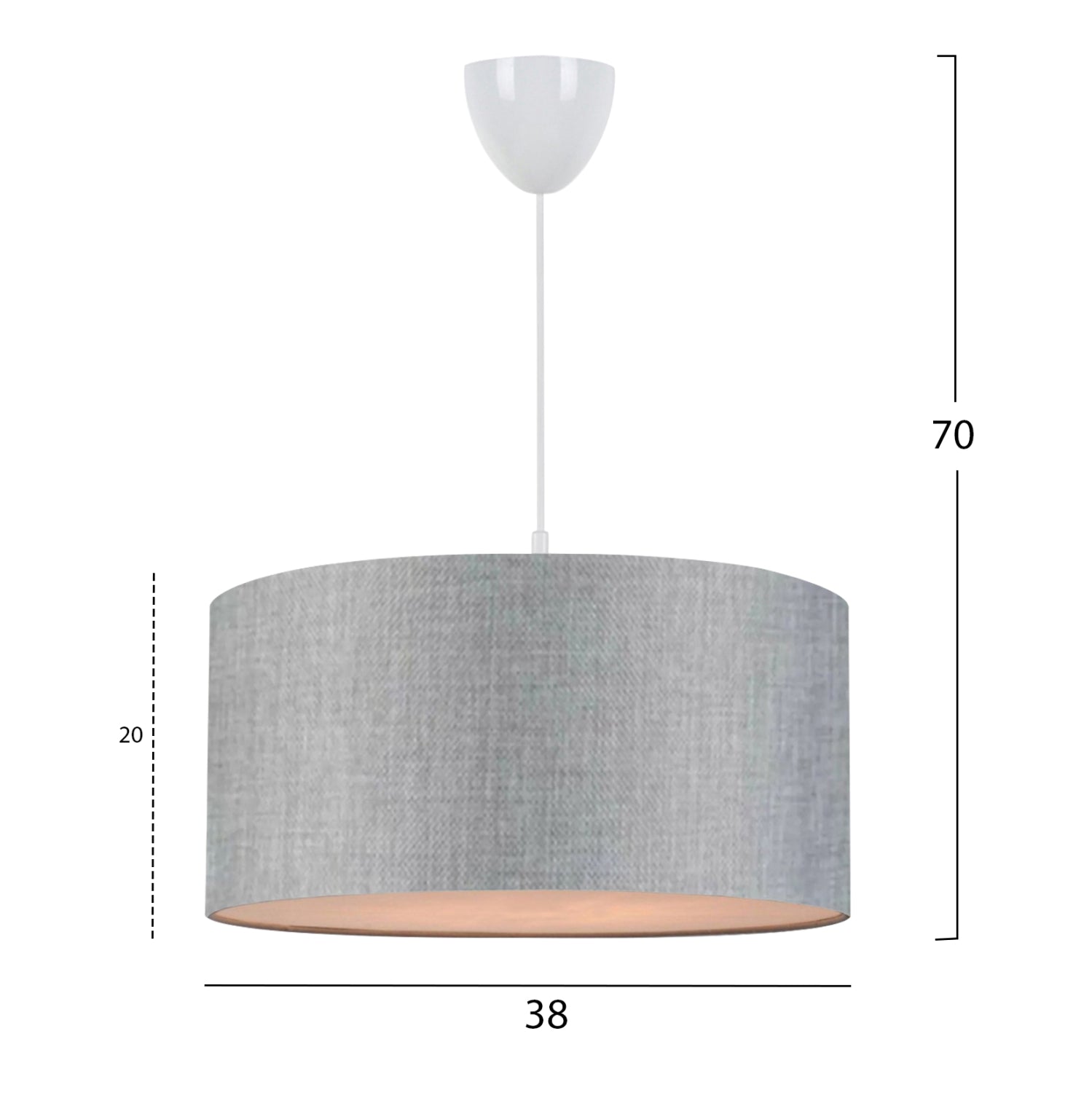 PENDANT CEILING LAMP HM7620.04 GREY TEXTILE DRUM SHADE