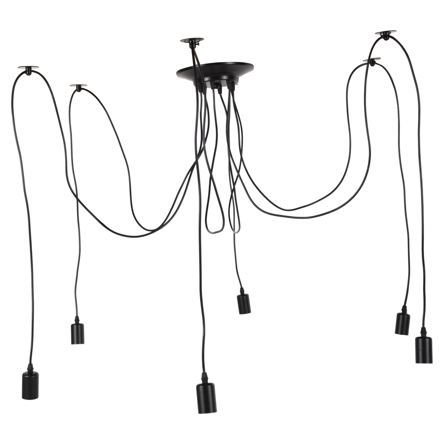 CEILING PENDANT 6-LIGHT HM4175 BLACK METAL-BLACK CABLES Φ100x180Hcm.