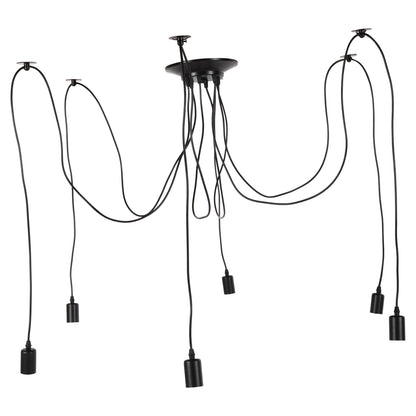 CEILING PENDANT 6-LIGHT HM4175 BLACK METAL-BLACK CABLES Φ100x180Hcm.