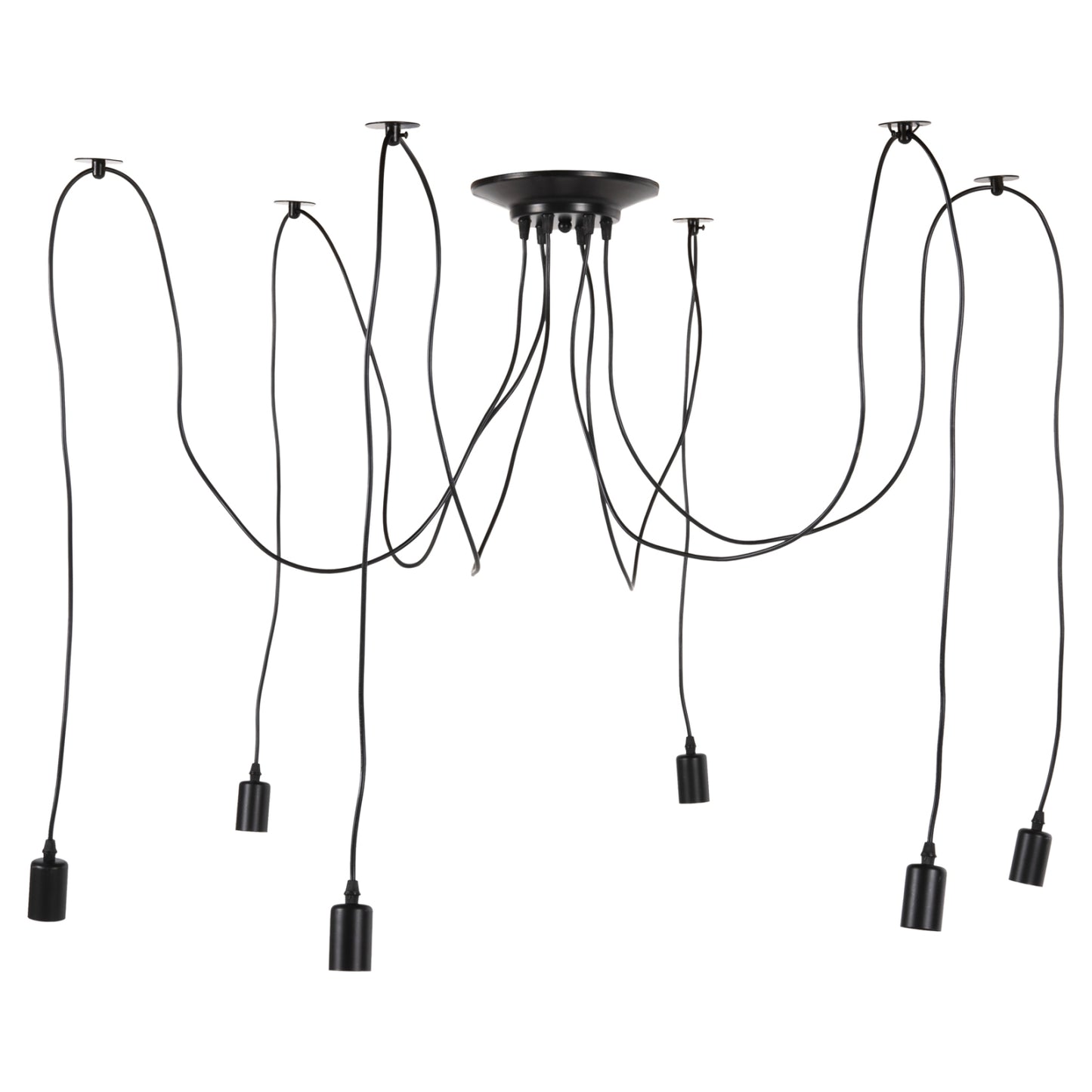 CEILING PENDANT 6-LIGHT HM4175 BLACK METAL-BLACK CABLES Φ100x180Hcm.