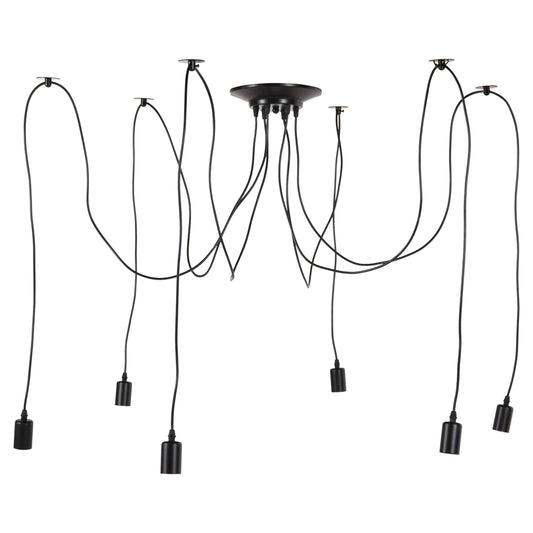 CEILING PENDANT 6-LIGHT HM4175 BLACK METAL-BLACK CABLES Φ100x180Hcm.