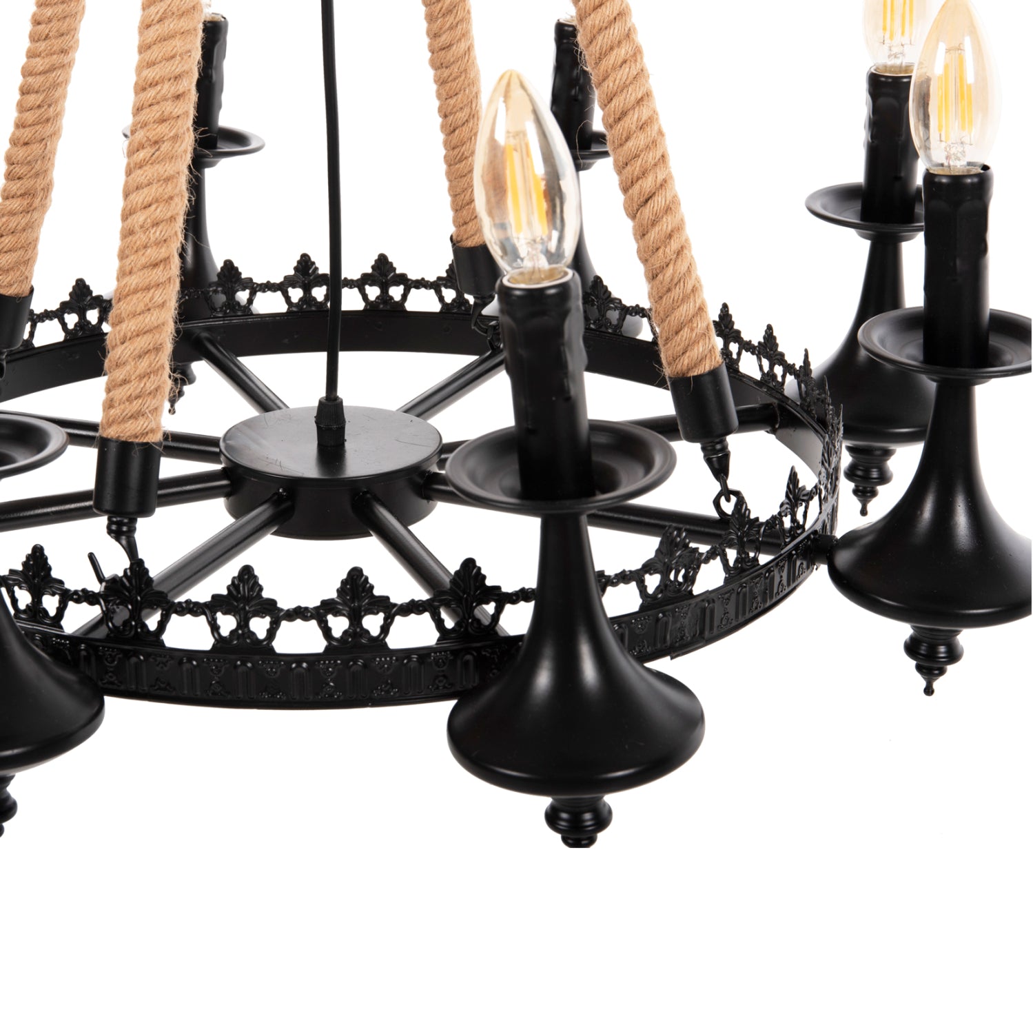 CEILING PENDANT 8-LIGHT HM4169 BLACK METAL-ROPE Φ66x131Hcm.