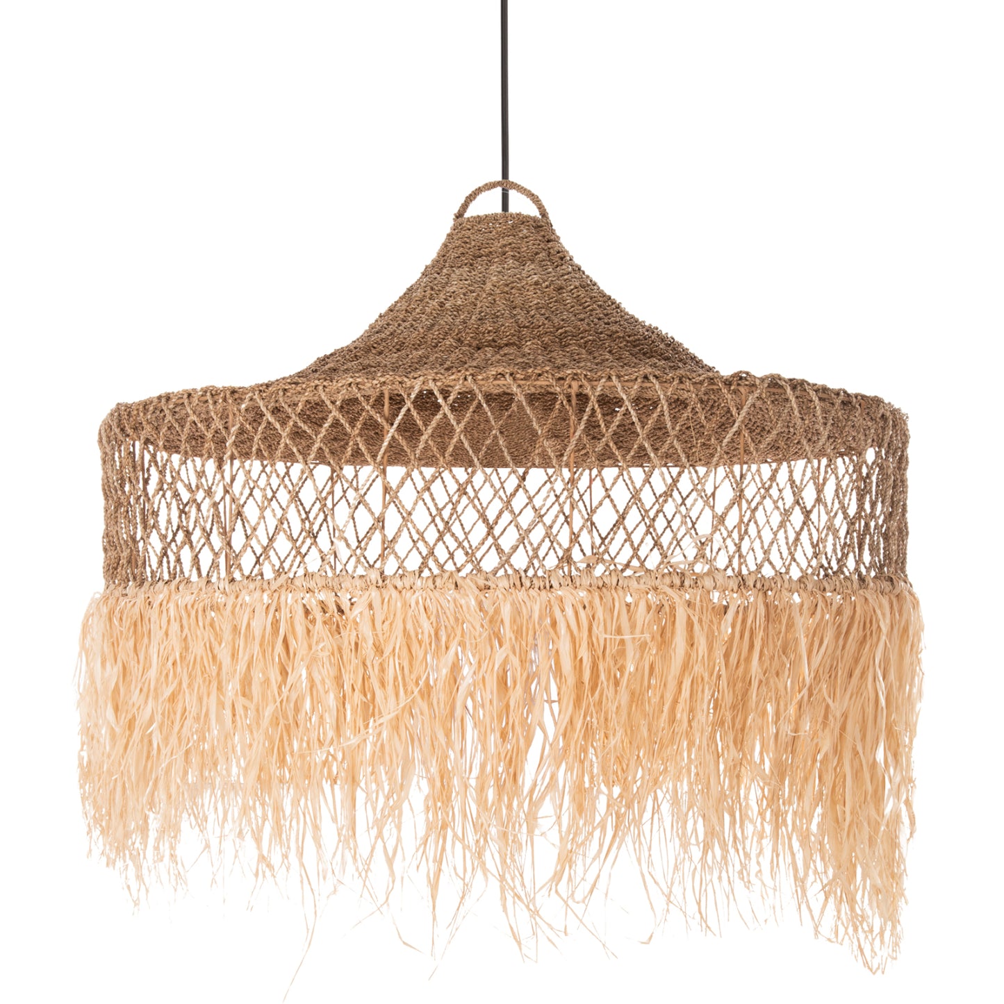 CEILING PENDANT LAMP HM4031 PALM LEAF FIBERS AND SEAGRASS FRINGES IN NATURAL Φ123x65Hcm.