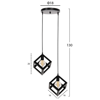 CEILING PENDANT LAMP HM4035 2 CUBES BLACK METAL Φ18x130Hcm.